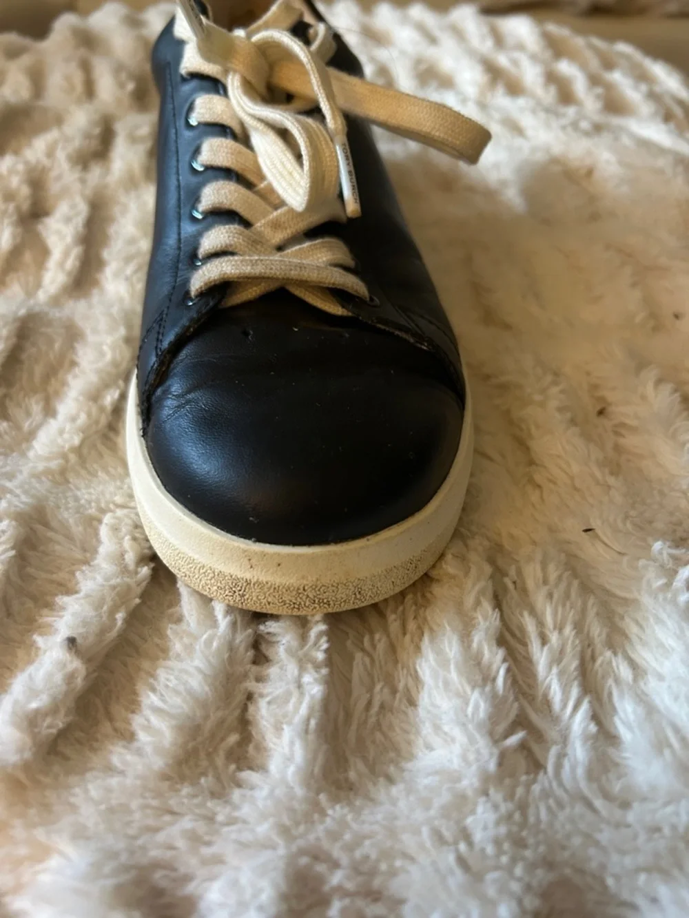 Tory Burch Black Leather Low-Top Sneakers with Cream Accents, Size 8, EUC